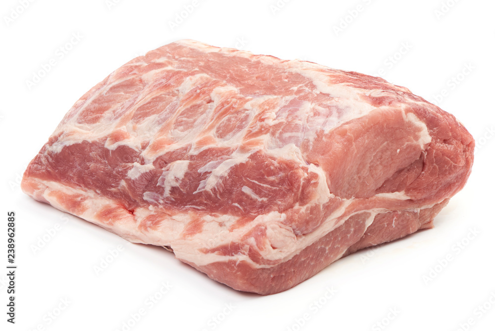 Raw Pork Neck, isolated on white background. Close-up