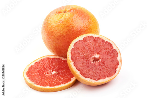 Fresh Grapefruit Citrus Fruit with half isolated on white background. Close-up