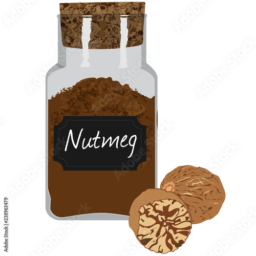 Jar of Ground Nutmeg and Whole Nutmeg