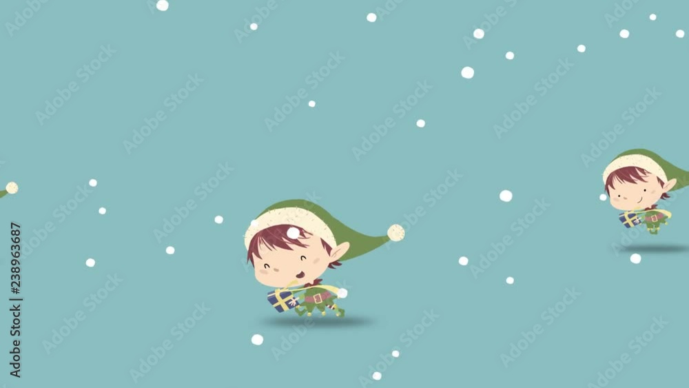Feliz Navidad en Alemán.Santa Claus corriendo con elfos. Feliz Navidad en Alemán.Santa Claus corriendo con elfos.