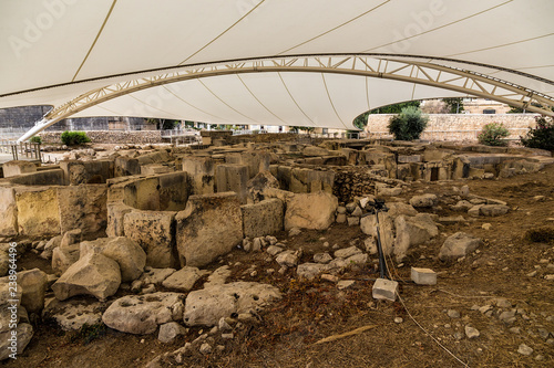 Tarxien, Malta. The ruins of the apses of the Neolithic sanctuary (UNESCO list), 3250 - 2800 BC photo