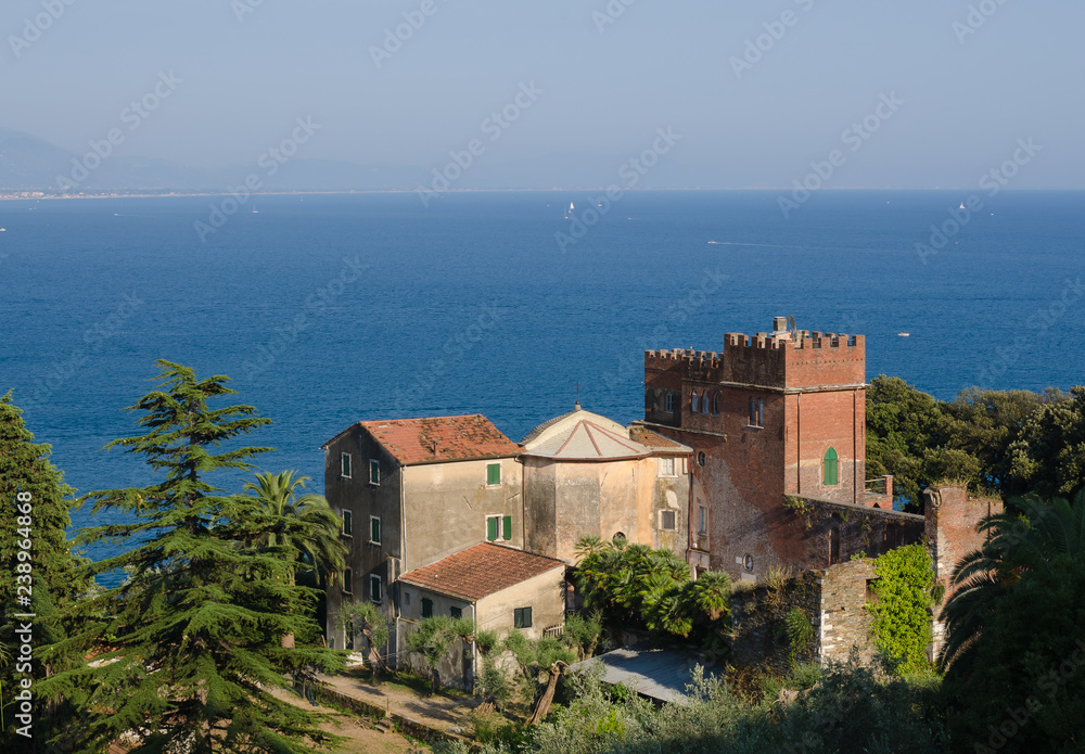 Scenic view of the Mediterranean sea against the sky, from the tower of the ancient medieval village Monte Marcello.