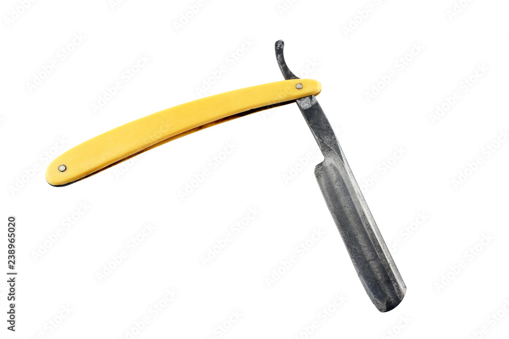 Old straight razor for shaving on white background Old straight razor for shaving on white background