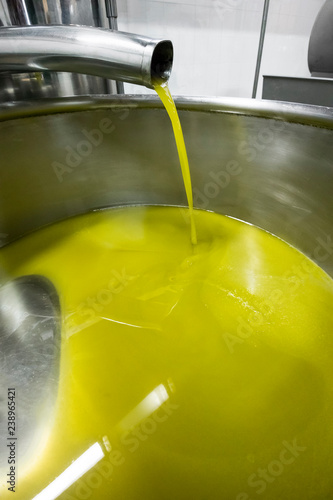Detail of olive oil production line, last phase, centrifugal oil extraction