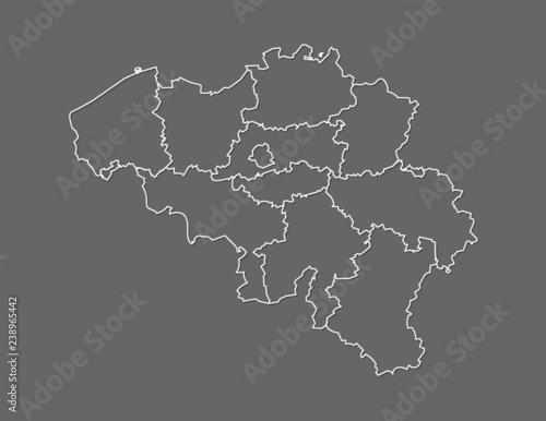 Belgium map with provinces using white lines on dark background vector illustration