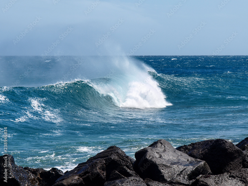 Ocean waves on the east coast in the Costa Teguise area