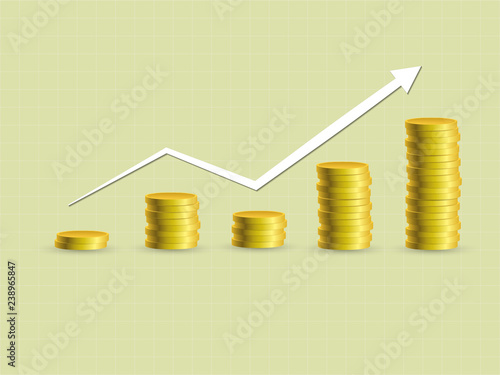 Investment growth with slight fluctuations using gold coins in business sector vector illustration