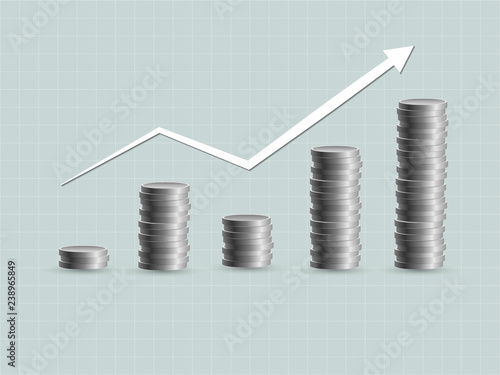 Growth of investment with slight fluctuations using silver coins to amass wealth vector illustration