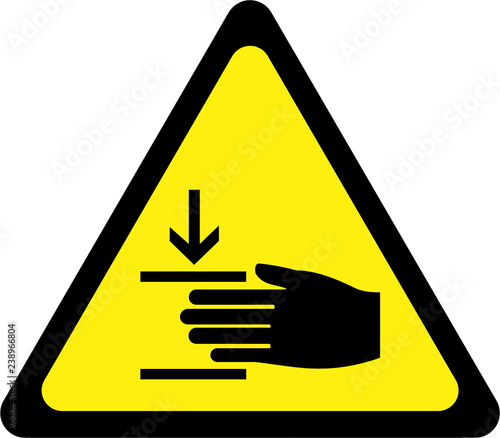 Warning sign with press machine
