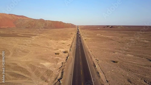 Aerial view of Pan-American Highway in Peru. Nazca Desert and Mountains.