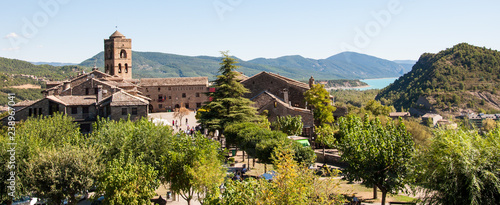 Panorama of the skyline of the ancient  town of Ainsa in the Spanish Pyrenees photo