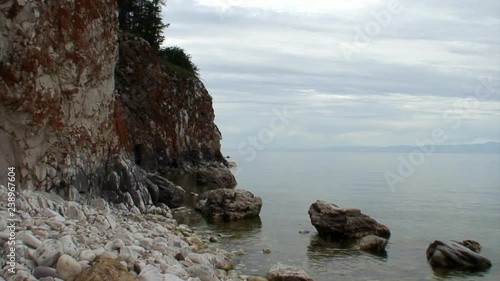 Rocky coastline of deepest freshwater lake Baikal. photo