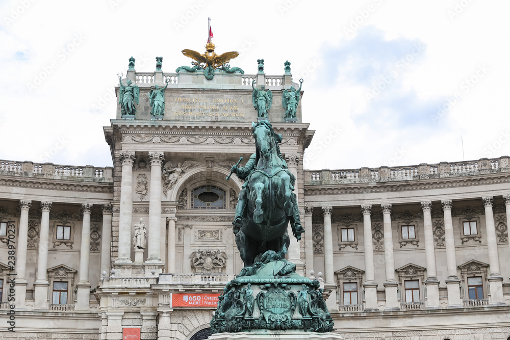 Statue in Front of Neue Burg Wing in Hofburg Palace, Vienna, Austria