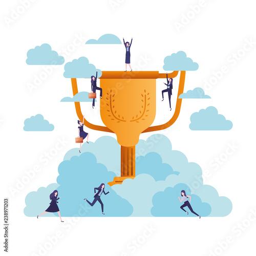 businesswomen in the clouds with trophy avatar character
