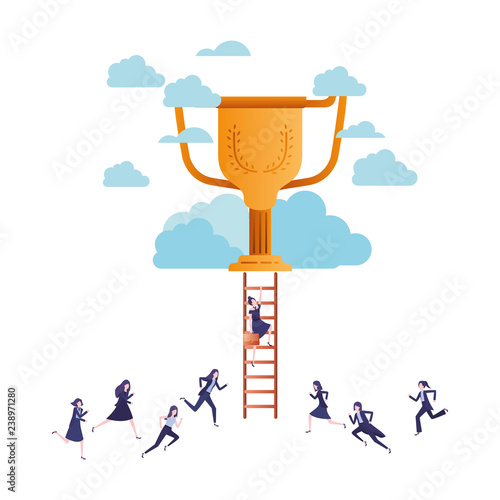 businesswomen with stair and trophy avatar character