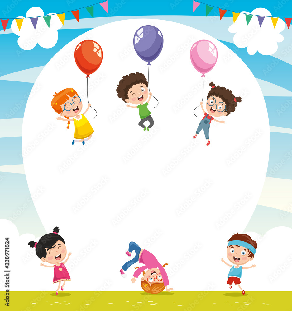 Vector Illustration Of Children With Balloon Vector Illustration Of Children With Balloon