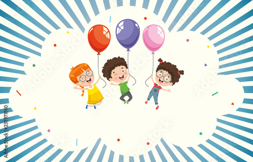 Vector Illustration Of Children With Balloon