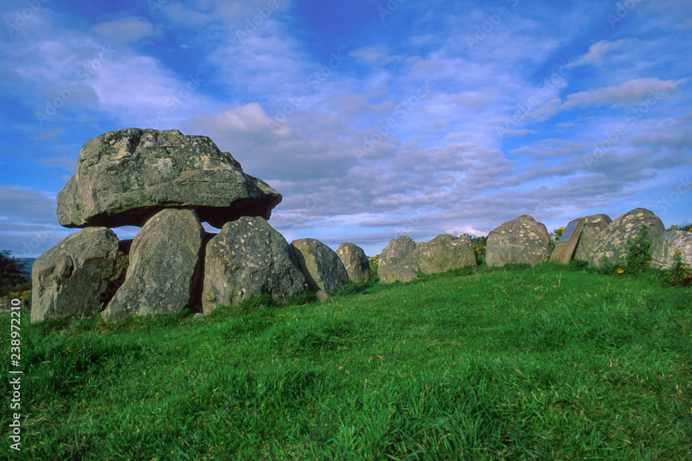 Tomb 7, Carrowmore, on the Knocknarea Peninsula in County Sligo, a site of prehistoric funeral rituals located on the hill, Ireland Tomb 7, Carrowmore, on the Knocknarea Peninsula in County Sligo, a site of prehistoric funeral rituals located on the hill, Ireland