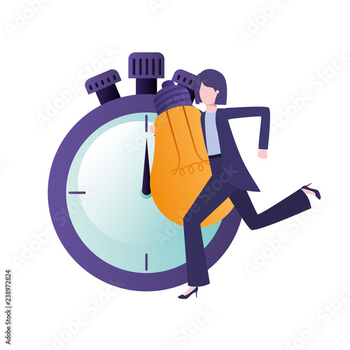 businesswoman with clock and light bulb character photo