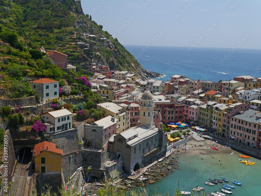 view of Vernazza from the Cinque Terre trail, Italy