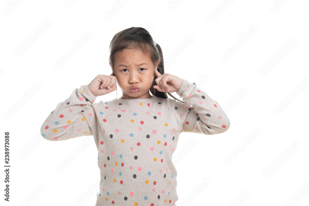 Cute kid southeast asian girl age 7 years in acting isolated on white Cute kid southeast asian girl age 7 years in acting isolated on white