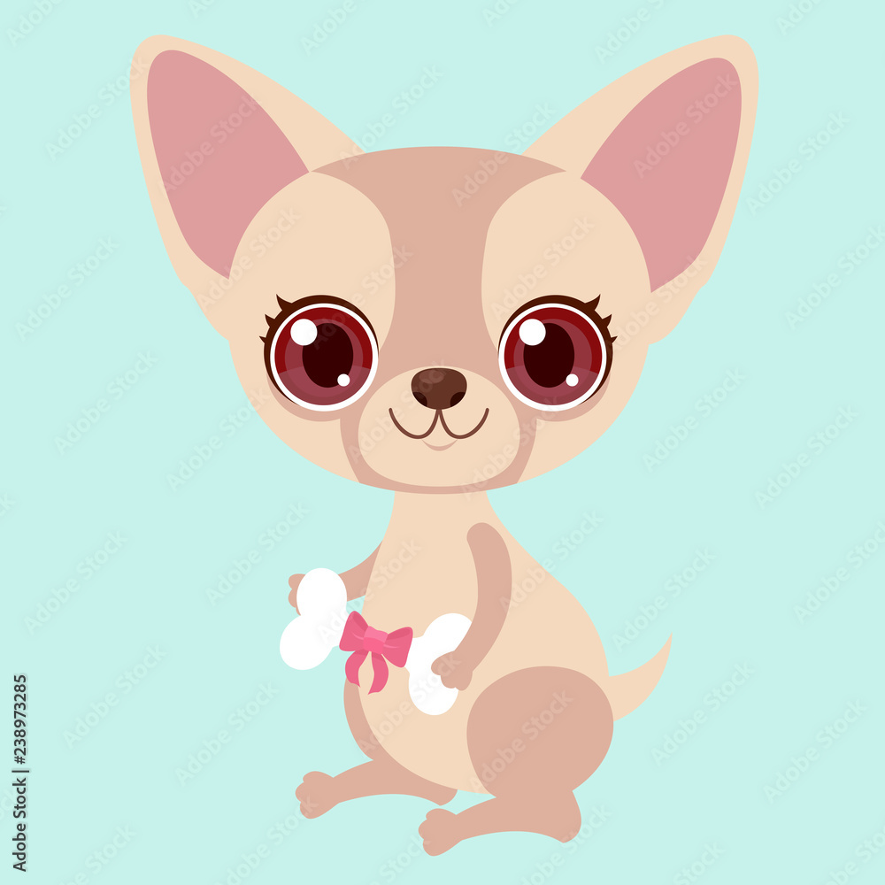 Cute chihuahua with a bone gift. Funny sticker for a gift. Character for birthday or valentine's day.
