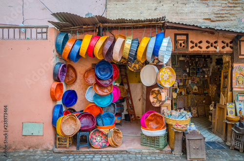 Street of Marrakech market with traditional souvenirs, Morocco © Olena Zn
