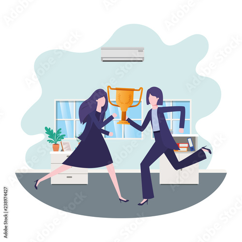 businesswomen with trophy in living room character
