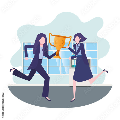 businesswomen with trophy in living room character