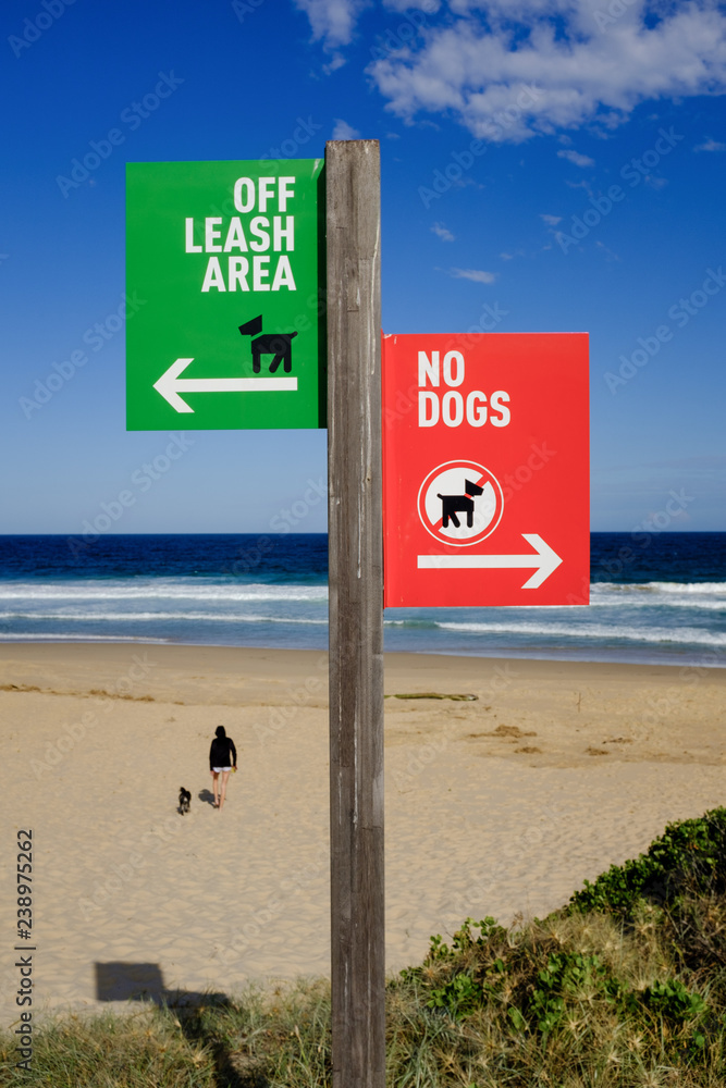 Australian sign on a designated dog recreational off leash beach