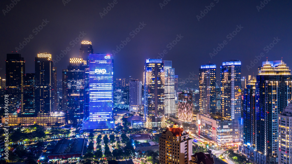 Beautiful Jakarta downtown with glowing buildings