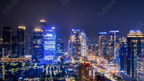 Beautiful Jakarta downtown with glowing buildings