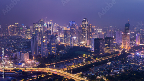 Jakarta skyline with modern high buildings at night