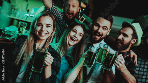 Photography Young Company With Beer Glasses. St Patrick's Day.