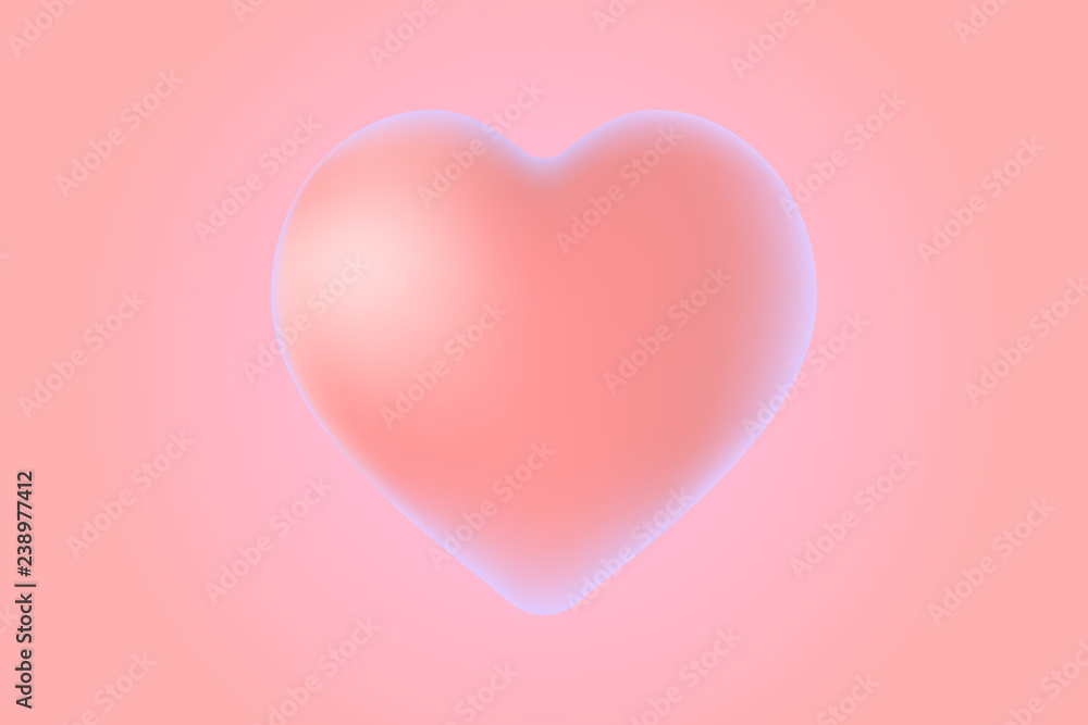 3d symbol heart in soft living coral red colors with violet glow. stock vector illustration clipart