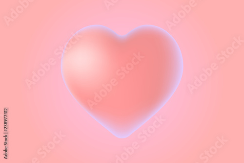3d symbol heart in soft living coral red colors with violet glow. stock vector illustration clipart