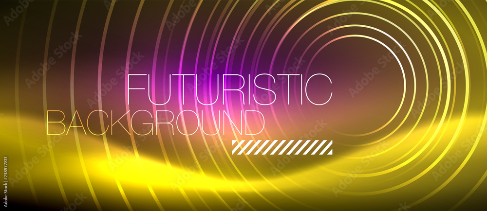 Neon glowing techno lines, hi-tech futuristic abstract background template with square shapes Neon glowing techno lines, hi-tech futuristic abstract background template with square shapes
