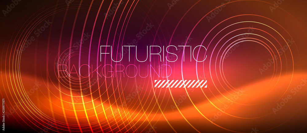 Neon glowing techno lines, hi-tech futuristic abstract background template with square shapes Neon glowing techno lines, hi-tech futuristic abstract background template with square shapes