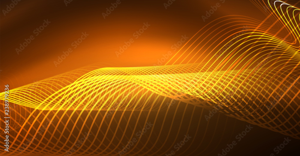 Abstract shiny glowinng color wave design element on dark background - science or technology concept Abstract shiny glowinng color wave design element on dark background - science or technology concept