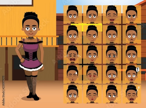 Western Saloon Girl Cartoon Character Emotions