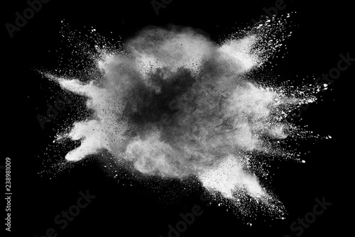 White powder explosion on black background. 