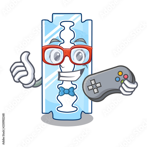 Gamer razor blade and border cartoon cyan