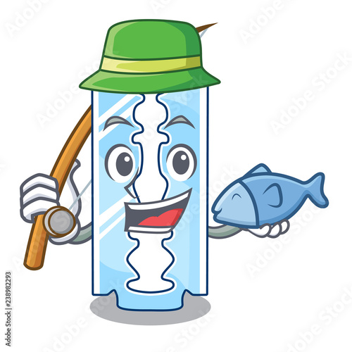 Fishing razor blade and border cartoon cyan