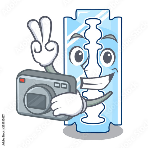 Photographer razor blade and border cartoon cyan