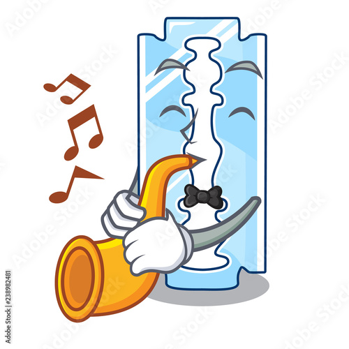 With trumpet razor blade and border cartoon cyan