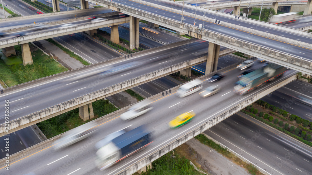 Naklejka premium Numerous cars in a traffic jam, traffic jam junction cross road, Bangkok, Thailand.