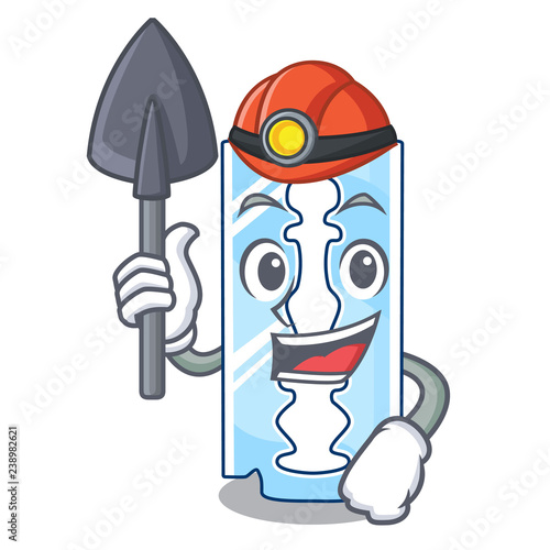 Miner razor blade and border cartoon cyan