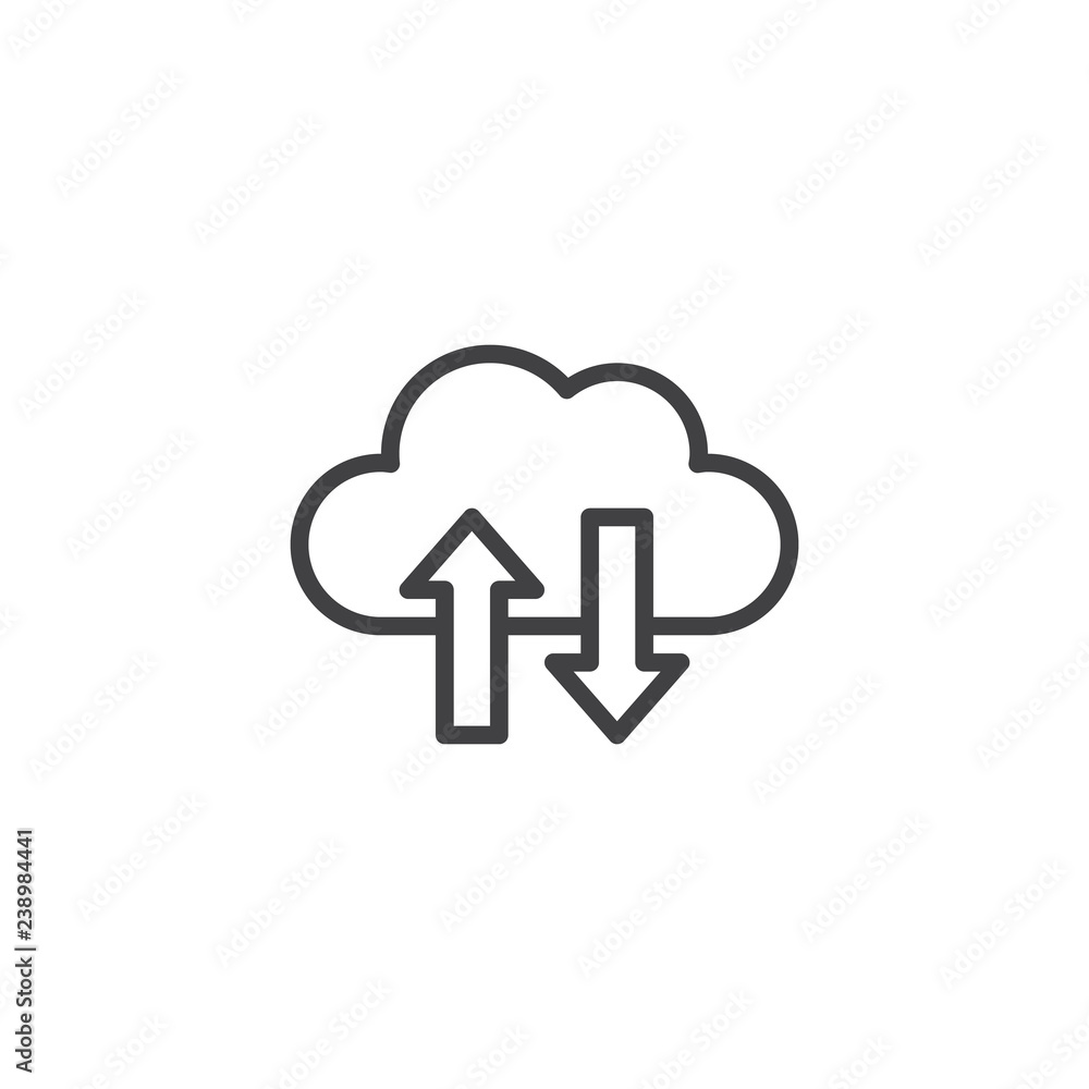 Cloud computing and arrows outline icon. linear style sign for mobile concept and web design. Backup and restore data cloud simple line vector icon. Symbol, logo illustration. Pixel perfect vector Cloud computing and arrows outline icon. linear style sign for mobile concept and web design. Backup and restore data cloud simple line vector icon. Symbol, logo illustration. Pixel perfect vector