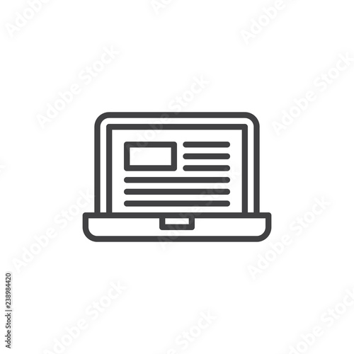 Blog computer screen outline icon. linear style sign for mobile concept and web design. Laptop with web page simple line vector icon. Symbol, logo illustration. Pixel perfect vector graphics