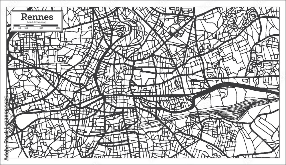 Naklejka premium Rennes France City Map in Retro Style. Outline Map.